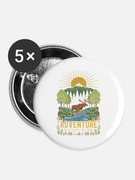Naturabenteuer: Berge und Fluss - Buttons groß 56 mm (5er Pack) - Weiß