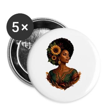 Afro Woman Sunflower Crown - Buttons large 2.2''/56 mm (5-pack) - white - Front