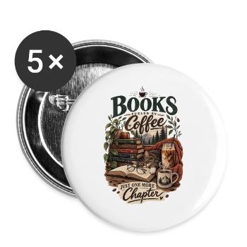Books and Coffee - Buttons large 2.2''/56 mm (5-pack) - white - Front