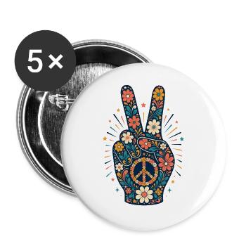Floral Peace Sign Floral Style - Buttons large 2.2''/56 mm (5-pack) - white - Front