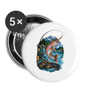 Rainbow fish jump at the mountain lake - Buttons large 2.2''/56 mm (5-pack) - white - Front