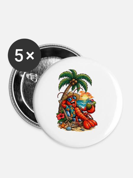 Hawaiianischer Lobster am Strand - Buttons groß 56 mm (5er Pack) - Weiß