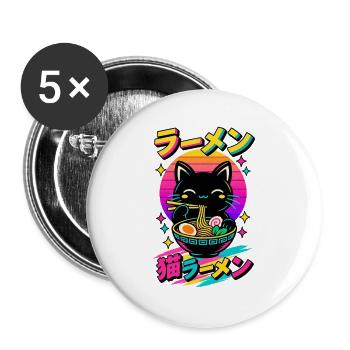 Kawaii Katzen Ramen Anime - Buttons groß 56 mm (5er Pack) - Weiß - Vorne