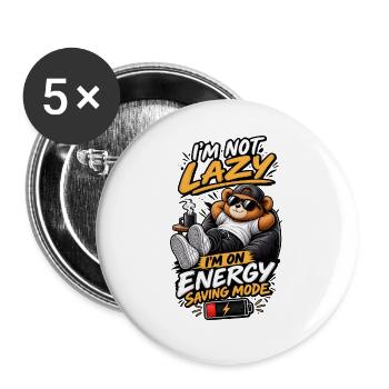 Ich bin nicht faul – Energiesparmodus - Buttons groß 56 mm (5er Pack) - Weiß - Vorne