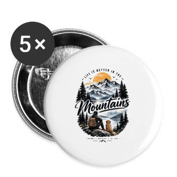 Life Is Better in the Mountains – Outdoor Adventur - Buttons large 2.2''/56 mm (5-pack) - white - Front