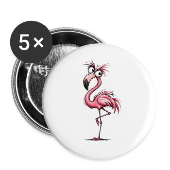 Flamingo Cartoon Pink Groove - Buttons large 2.2''/56 mm (5-pack) - white - Front