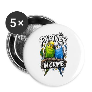 Budgie partners in crime - Buttons large 2.2''/56 mm (5-pack) - white - Front