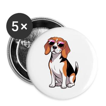 Beagle Dog Wearing Shades - Buttons large 2.2''/56 mm (5-pack) - white - Front