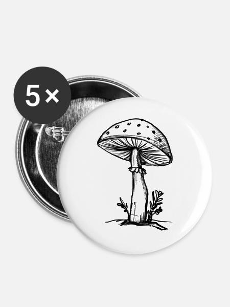 Pilz - Illustration - Buttons groß 56 mm (5er Pack) - Weiß