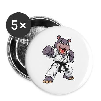 Hippopotame fort en karaté - Lot de 5 grands badges (56 mm) - blanc - Devant