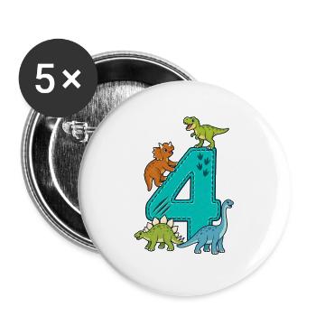 4th Birthday Dinosaur 4 Years - Buttons large 2.2''/56 mm (5-pack) - white - Front