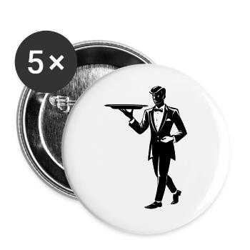 Serveur tenant le plateau - Lot de 5 grands badges (56 mm) - blanc - Devant