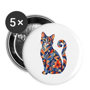 Motif floral patchwork pour chats - Lot de 5 grands badges (56 mm) - blanc - Devant