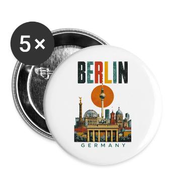 Berlin, Allemagne, silhouette rétro de ville - Lot de 5 grands badges (56 mm) - blanc - Devant