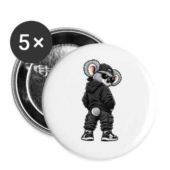 Cool gangster koala in streetwear style - Buttons large 2.2''/56 mm (5-pack) - white - Front