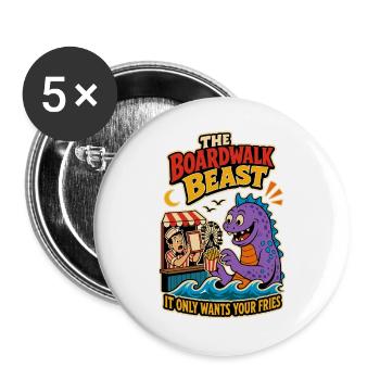 Boardwalk Beast – Funny French Fries Monster - Buttons large 2.2''/56 mm (5-pack) - white - Front