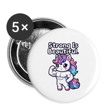 Stark ist schönes Einhorn - Buttons groß 56 mm (5er Pack) - Weiß - Vorne