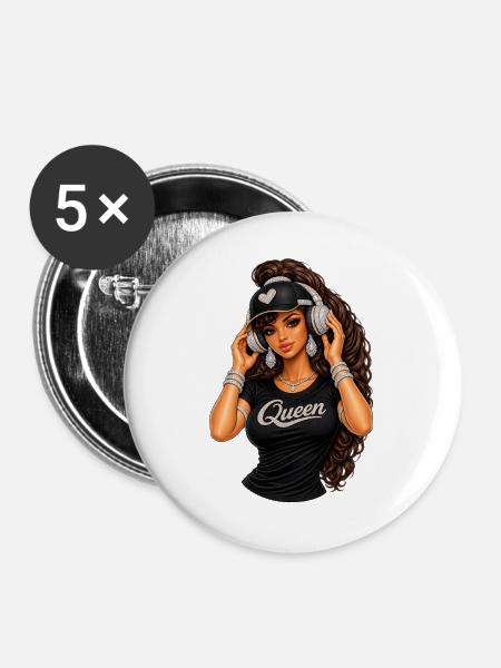 Queen Hip-Hop Glam-Illustration - Buttons groß 56 mm (5er Pack) - Weiß