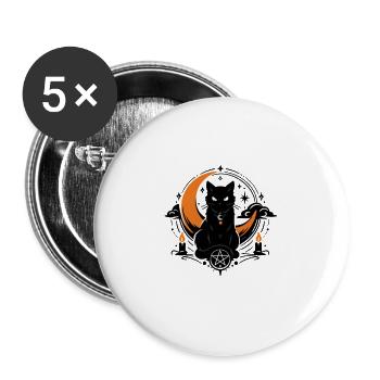 Mondzauber: Schwarze Katze - Buttons groß 56 mm (5er Pack) - Weiß - Vorne