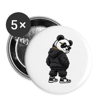 Gangster Panda im lässigen Streetwear Look - Buttons groß 56 mm (5er Pack) - Weiß - Vorne