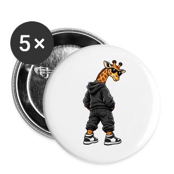 Gangster Giraffe im lässigen Streetwear Look - Buttons groß 56 mm (5er Pack) - Weiß - Vorne