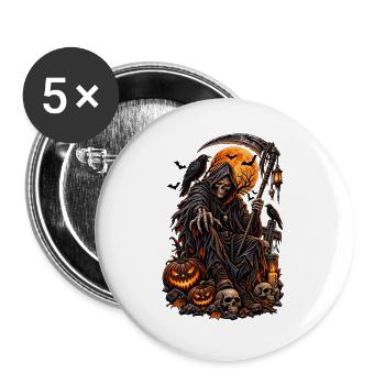 Dark Halloween Reaper Skull – Gotisches Horror-Design - Buttons groß 56 mm (5er Pack) - Weiß - Vorne