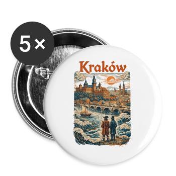 Kraków 1800 – Vintage Grafik Krakau Kunst - Buttons groß 56 mm (5er Pack) - Weiß - Vorne