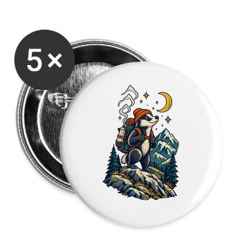 Monddachs auf Bergwanderung - Buttons groß 56 mm (5er Pack) - Weiß - Vorne
