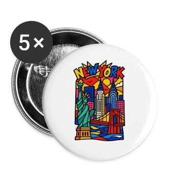 New York Pop Art Skyline - Buttons groß 56 mm (5er Pack) - Weiß - Vorne