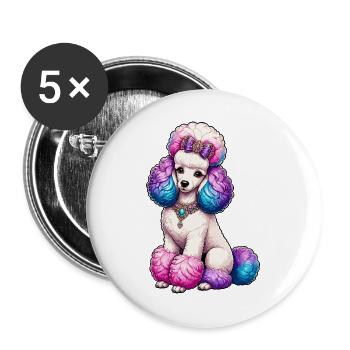 Bunter Pudel mit Schmuck Illustration - Buttons groß 56 mm (5er Pack) - Weiß - Vorne