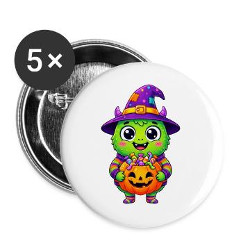 Candy Creature Witch mit Kürbis - Buttons groß 56 mm (5er Pack) - Weiß - Vorne