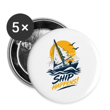 Segelchaos – Lustiger Segler Spruch - Buttons groß 56 mm (5er Pack) - Weiß - Vorne