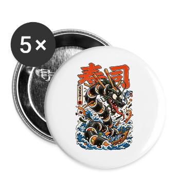 Sushi-Drache auf Meereswellen - Buttons groß 56 mm (5er Pack) - Weiß - Vorne