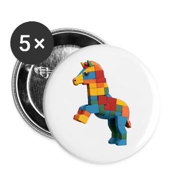 Steigendes Bausteine-Pferd - Buttons groß 56 mm (5er Pack) - Weiß - Vorne