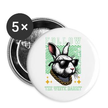 FOLLOW THE WHITE RABBIT - Buttons groß 56 mm (5er Pack) - Weiß - Vorne