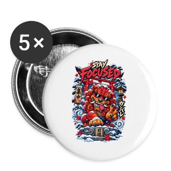 Stay Focused Drachen mit Tor und Schnee - Buttons groß 56 mm (5er Pack) - Weiß - Vorne