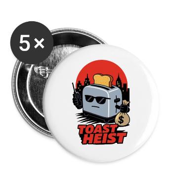 Toast Heist – Gangster Toaster mit Geldsack - Buttons groß 56 mm (5er Pack) - Weiß - Vorne