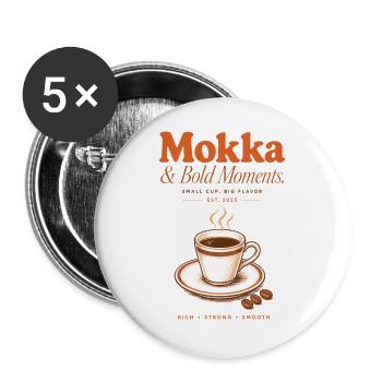 Mokka Bold Moments Kaffee Shirt - Buttons groß 56 mm (5er Pack) - Weiß - Vorne