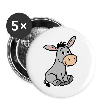 Grauer Esel Niedlich Bauernhof Weide Kinder Tier - Buttons groß 56 mm (5er Pack) - Weiß - Vorne