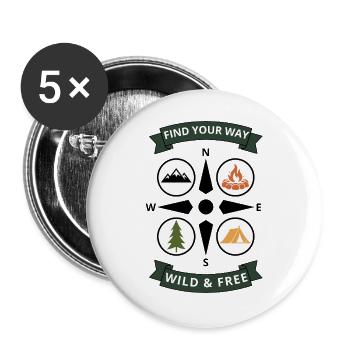 Find Your Way Compass Vintage-Wanderabzeichen - Buttons groß 56 mm (5er Pack) - Weiß - Vorne