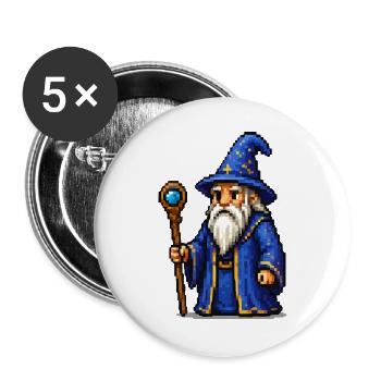 Blauer Zauberer Pixelheld - Buttons groß 56 mm (5er Pack) - Weiß - Vorne