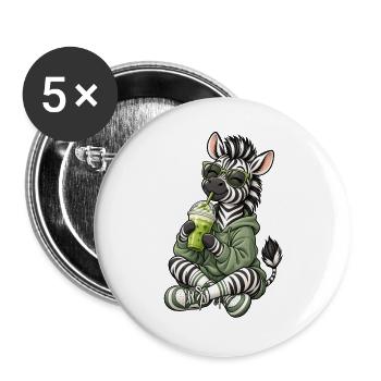 Süßes Zebra mit Matcha Latte - Buttons groß 56 mm (5er Pack) - Weiß - Vorne