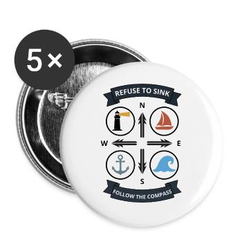 Refuse To Sink Vintage Nautical Compass Badge - Buttons groß 56 mm (5er Pack) - Weiß - Vorne