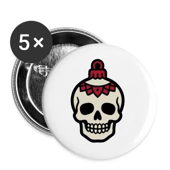 Totenkopf Christbaumkugel Logo - Buttons groß 56 mm (5er Pack) - Weiß - Vorne