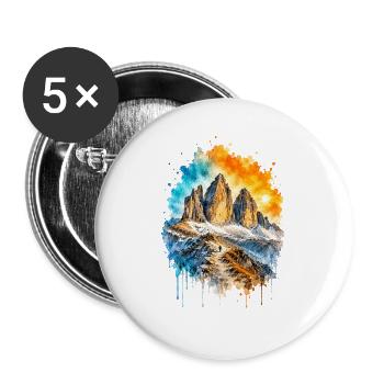 Drei Zinnen Dolomiten Aquarell - Buttons groß 56 mm (5er Pack) - Weiß - Vorne