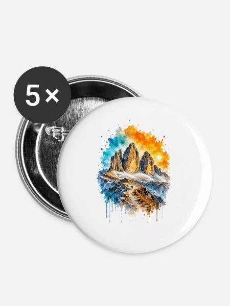 Drei Zinnen Dolomiten Aquarell - Buttons groß 56 mm (5er Pack) - Weiß