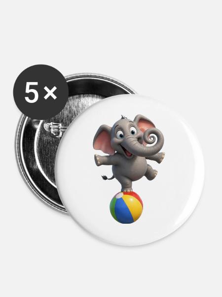 Elefantenpendel auf Ballon - Buttons groß 56 mm (5er Pack) - Weiß