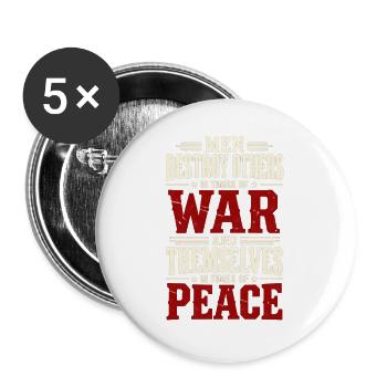 Antikriegs-Typografieplakat in Distressed Beige Rot - Buttons groß 56 mm (5er Pack) - Weiß - Vorne