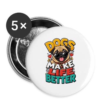 Mops - Buttons groß 56 mm (5er Pack) - Weiß - Vorne