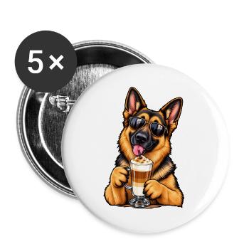 Schäferhund mit Latte Macchiato - Buttons groß 56 mm (5er Pack) - Weiß - Vorne